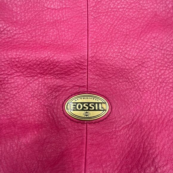 Fossil Explorer Foldover Leather Crossbody Shoulder Bag Fuchsia Hot Pink Purse - Picture 3 of 8
